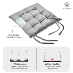 Square Chair Pads Cushion, For Comfortable Sitting, Grey Color - 40 X 40 Cm | Seat Cushions With Ties For Sitting, Pooja, Dining & Office Table | Furniture Cushion, Washable - Pack Of 4