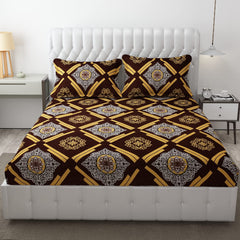 King Size Bedsheet With Two Pillow Cover (Size - 78 X 72 Inches, Dark Brown) | Elastic Fitted Floral Bedsheet | Best For Festival Gifting
