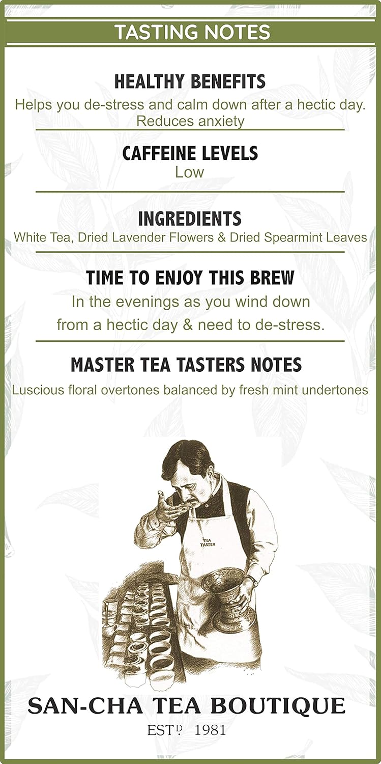 San-Cha Silver Needles Lavender White Tea - 25gm, 0.8 Ounce | Stress Relief & Cleansing, Supports Calmness - Low Caffeine, Richest In Antioxidants