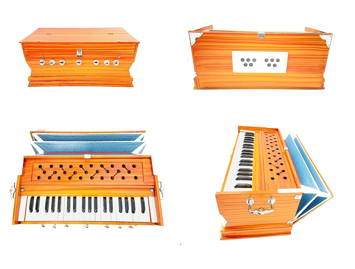 Musical Instrument Harmonium - 7 Stopper, 3 1/4 Octave, Double Fold Bellow, 39 Keys, Two Reeds (Base- Male) | Two Side Carry Handles, Jaali Frame On Keys
