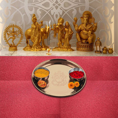 Stainless Steel Ganesh Pooja Thali Set Of 3, Rose Gold PVD Coating | 1 Pooja Thali+ 2 Katoris - Easy To Clean & Dishwasher Safe