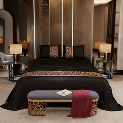 Satin Bedsheet For Double Bed With 2 Pillow Covers - 90 X 100 Inches, Black & Gold | Premium Bedding Set & Wedding Gift For Couples