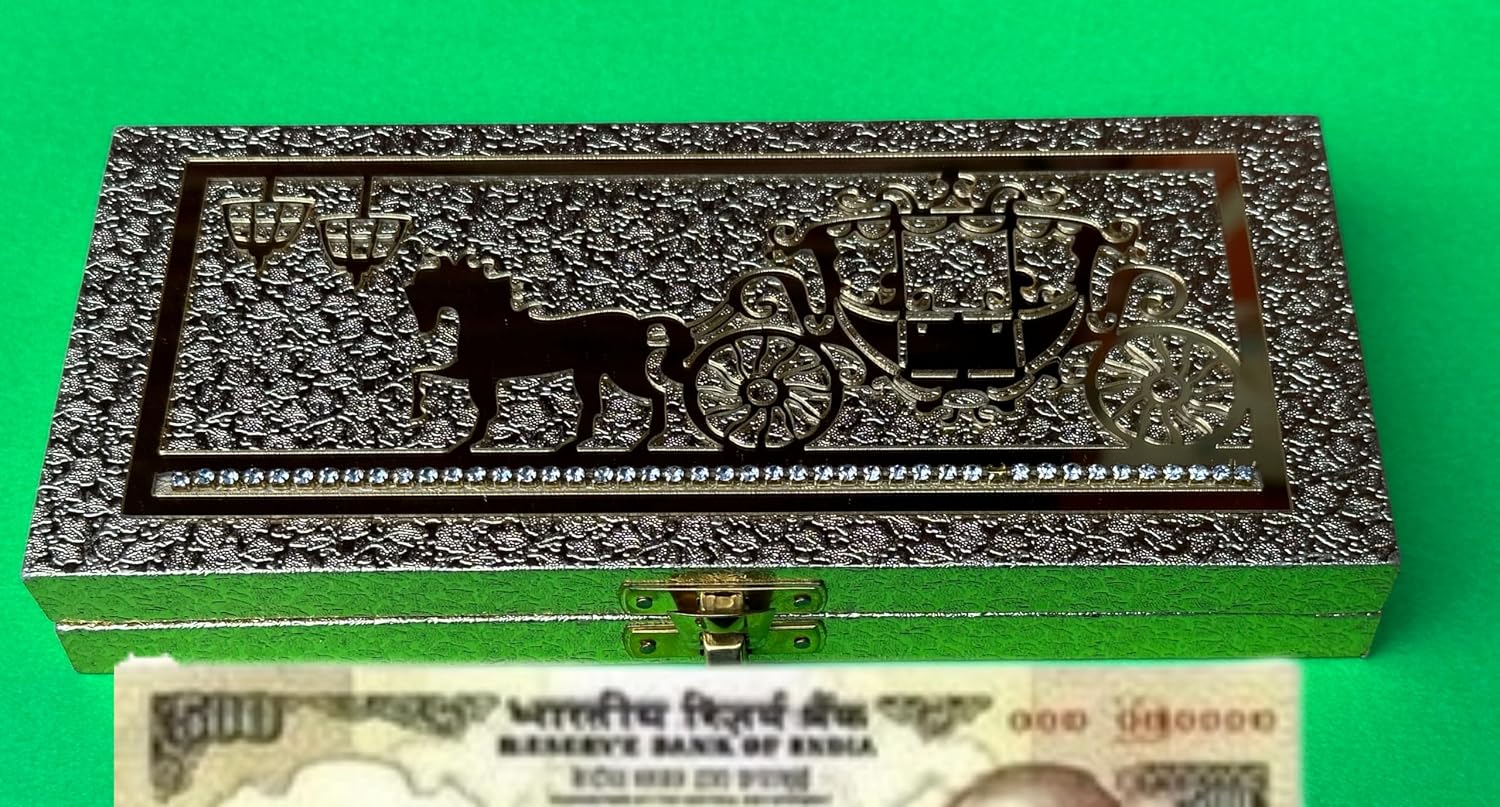 Designer Premium Mdf Wedding Box/Cash Box, Shagun Box, Decorative Box, Money Box, Gaddi Box 20 X 9 X 4cm, Colour - Golden, Style - Elegant Laser Cut