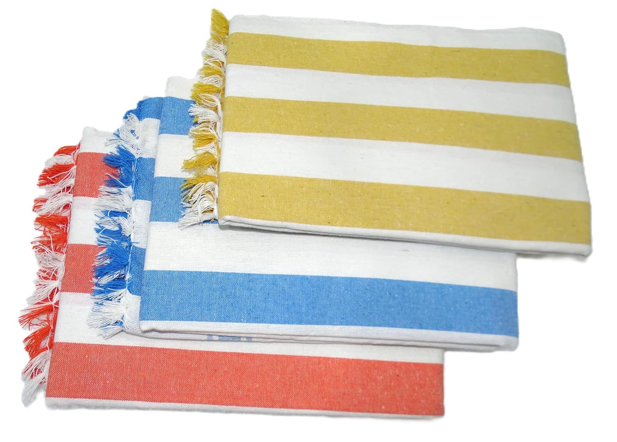 Sr Handlooms And Textiles 100% Handloom Cotton Extra Large Size Bath Towels 900 Gsm (Coral Red, Blue & Yellow) - 3 Pcs