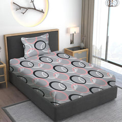 Printed Single Bedsheet Size With 1 Pillow Cover - 60 X 90 Inches, Grey & Black | Cotton Wrinkle Free Soft, Breathable | Durable & Long-Lasting