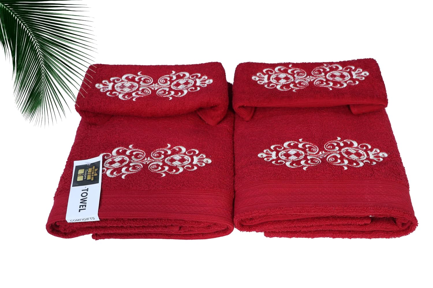 Comfigifts 100% Cotton 2 Bath & 2 Hand Towels 1400 Gsm | Soft, Absorbent, Lightweight Towels With Computerized Embroidery (Maroon)
