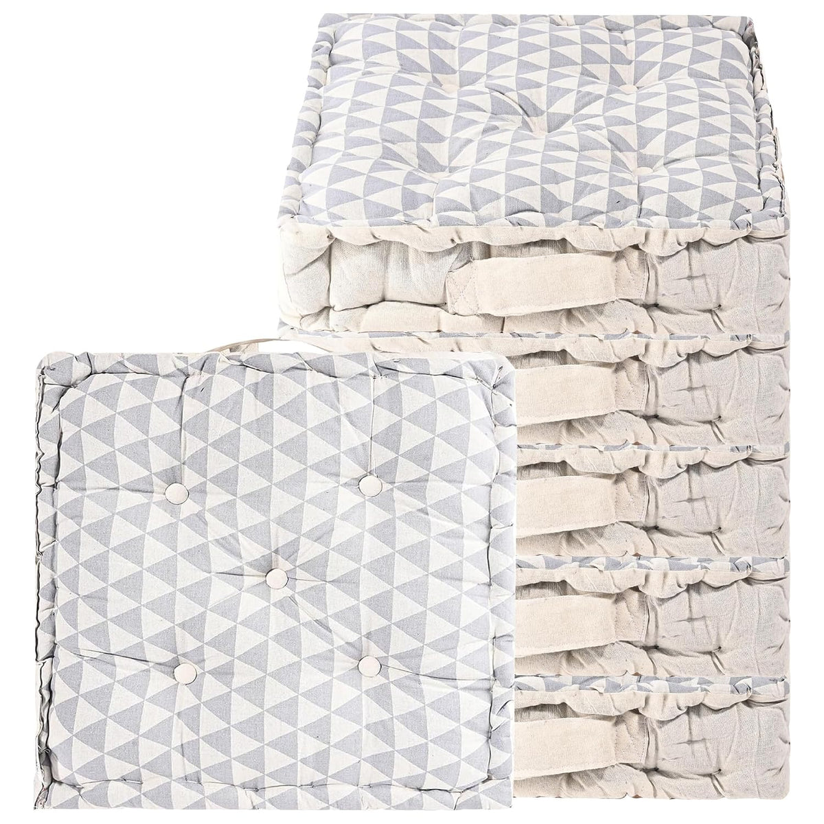 Cotton Chair Cushions Pillow For Sitting, Back Rest, Triangular Print - Grey | Chair Pad For Office Work & Posture Support | Furniture Cushion, Lightweight & Long Lasting - Pack Of 6