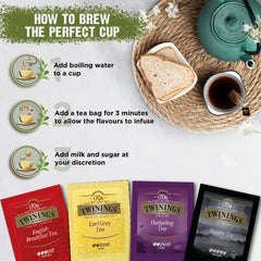 Twinings Classic Teas Collection Pack Includes 4 Different Flavors - English Breakfast Tea+ Earl Grey Tea+ Darjeeling Black Tea+ Assam Tea | 24 Enveloped Tea Bags, 48gm, 1.69 Ounce - Caffeine Free