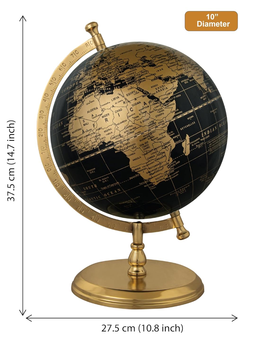 Prime Single Joint Globe Height 33 Cm (13.2 Inch) Dia 25 Cm (10 Inch) With Metal Arc & Base | Educational & Decorative Globe (Gp1010) Pack Of 1