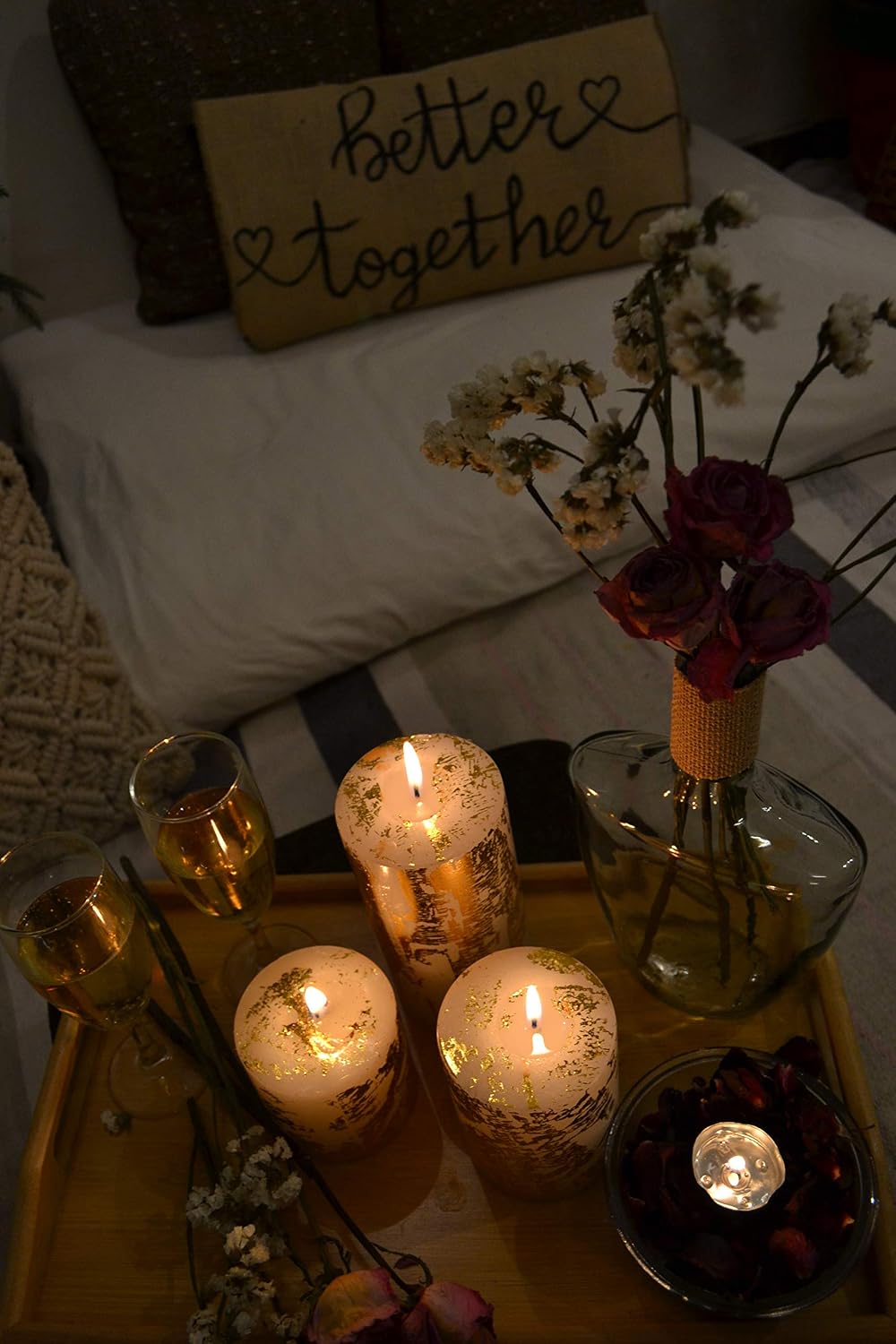 GOLD DUST UNSCENTED PILLAR CANDLE SET OF 3 | 4, 3*6INCH EACH LONG BURNING TIME