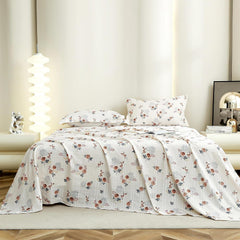 Flat Bedsheet For King Size With Two Pillow Covers - 100 X 108 Inches, White & Brown | Super Soft Bed Sheet For King Size Bed | Floral Design