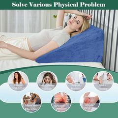 Wedge Pillow, Back Support Pillow For Neck Pain, Medium Firm, Blue Color | Pillow For Headaches, Reflux, Shoulders, Back Pain & High Resilience, Velvet Fabric, Adjustable Pillow - Pack Of 1