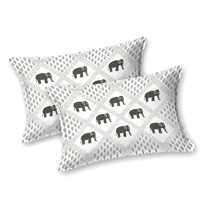 Traditional Hand Block Printed Cotton King Size Bedsheet With 2 Pillow Covers, 104 X 104 Inches, White | 200 Thread Count-Vibrant Bedding For Stylish Bedrooms