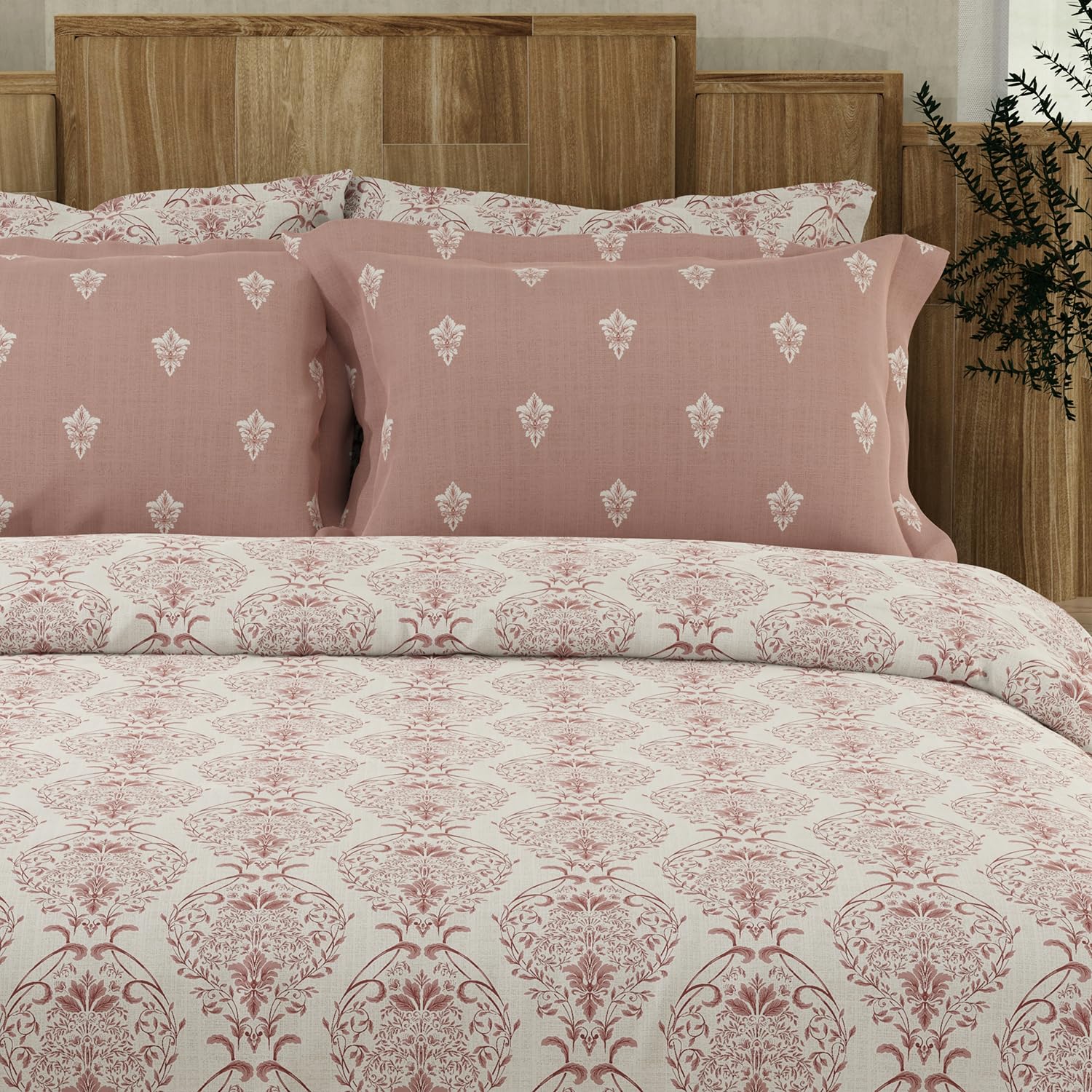 Printed Cotton Bedsheet Set With 4 Pillow Covers - 108x108 Inches, Pink & White | Ideal For Resorts, Guest Houses, & Daily Home Use-King Size Double Bed