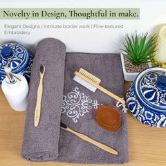 Rangoli 100% Bamboo Bath Towels 500 Gsm | Large Size Ultra Soft, Quick-Absorbent & Eco-Friendly Bath Towels - Ash Brown
