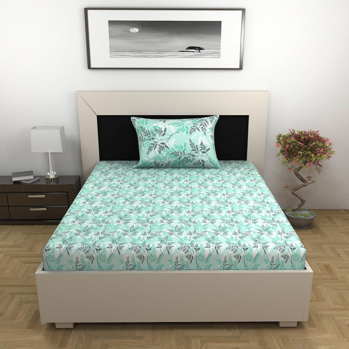 1 Single Bedsheet With 1 Pillow Cover - 57 X 87 Inches, Aqua Mist | Skin Friendly Fabric For Everyday Use - Soft, Breathable & Comfortable Sleeping