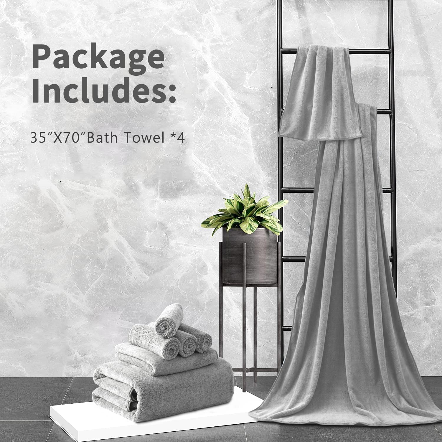Maggea Oversized Bath Towel 2 Kg | Ultra Soft Bath Towel Set Thick Large Cozy Plush Highly Absorbent Quick Dry Bathroom Towels (Grey)- 4 Piece