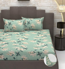 Double Bedsheet For Queen Size With Tow Pillow Cover - 72 X 72 Inches, Pista Green | All Around Elastic Fitted Breathable & Durable, Soft Touch & Perfect For All Seasons