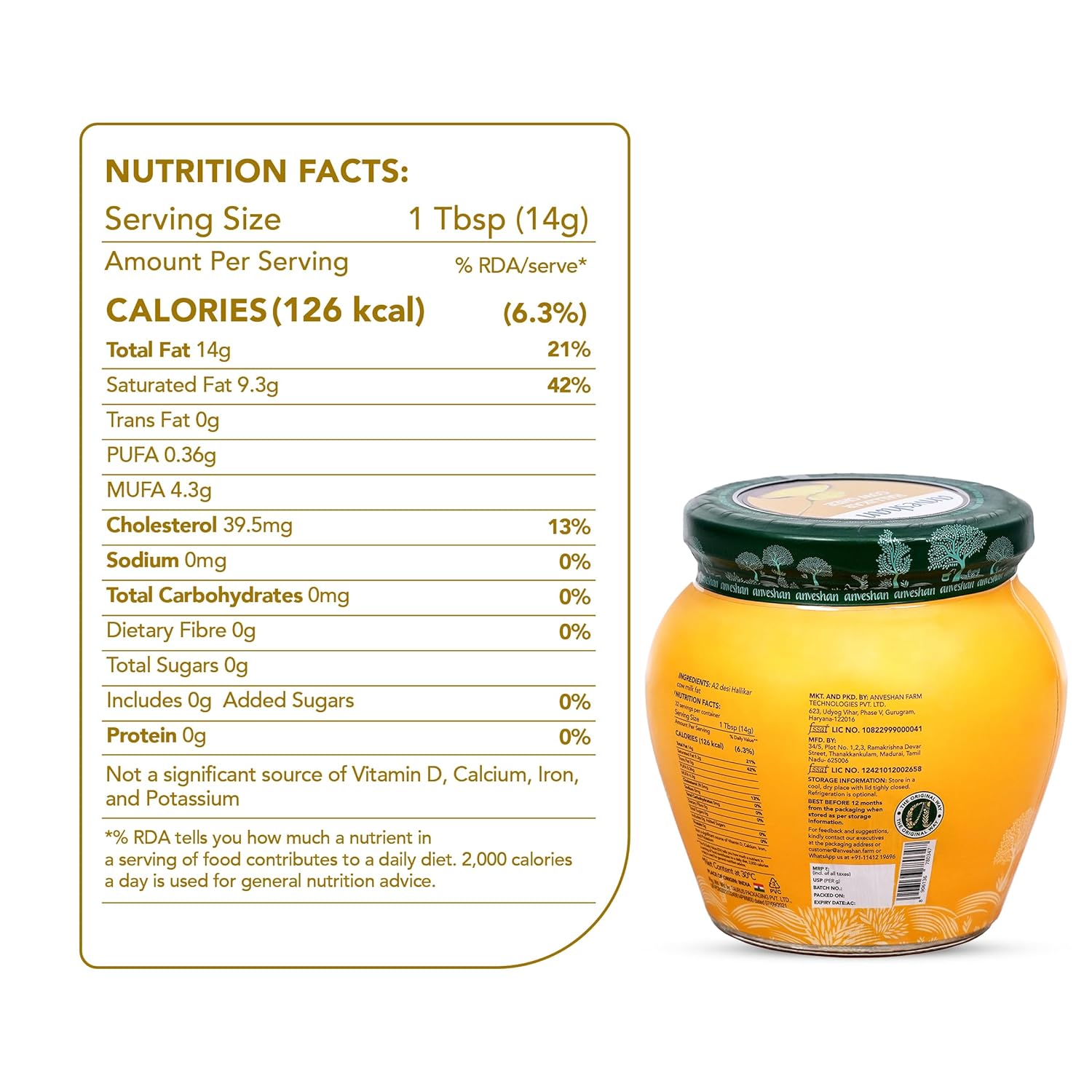 100% Natural Hallikar A2 Cow Ghee By Anveshan | High In Vitamins A, D & Healthy Bilona Method Desi Ghee Supports Heart Health | (500ml) 16.9 Ounce | Jar Pack