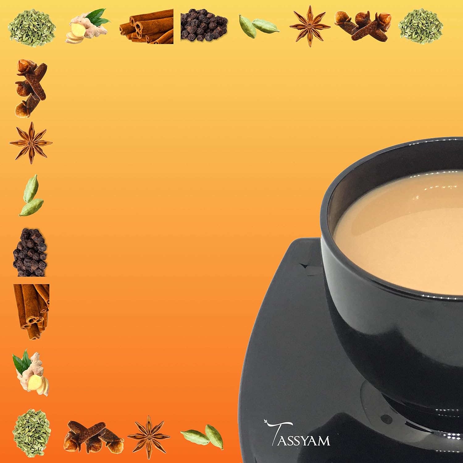 Tassyam Organics Kadak Assam Masala Tea - 350gm Jar, 12.3 Ounce | Masala Chai Improved With Leaf Tea - Hand Crushed Spices + Gold Blend CTC Chai With No Artificial Flavors