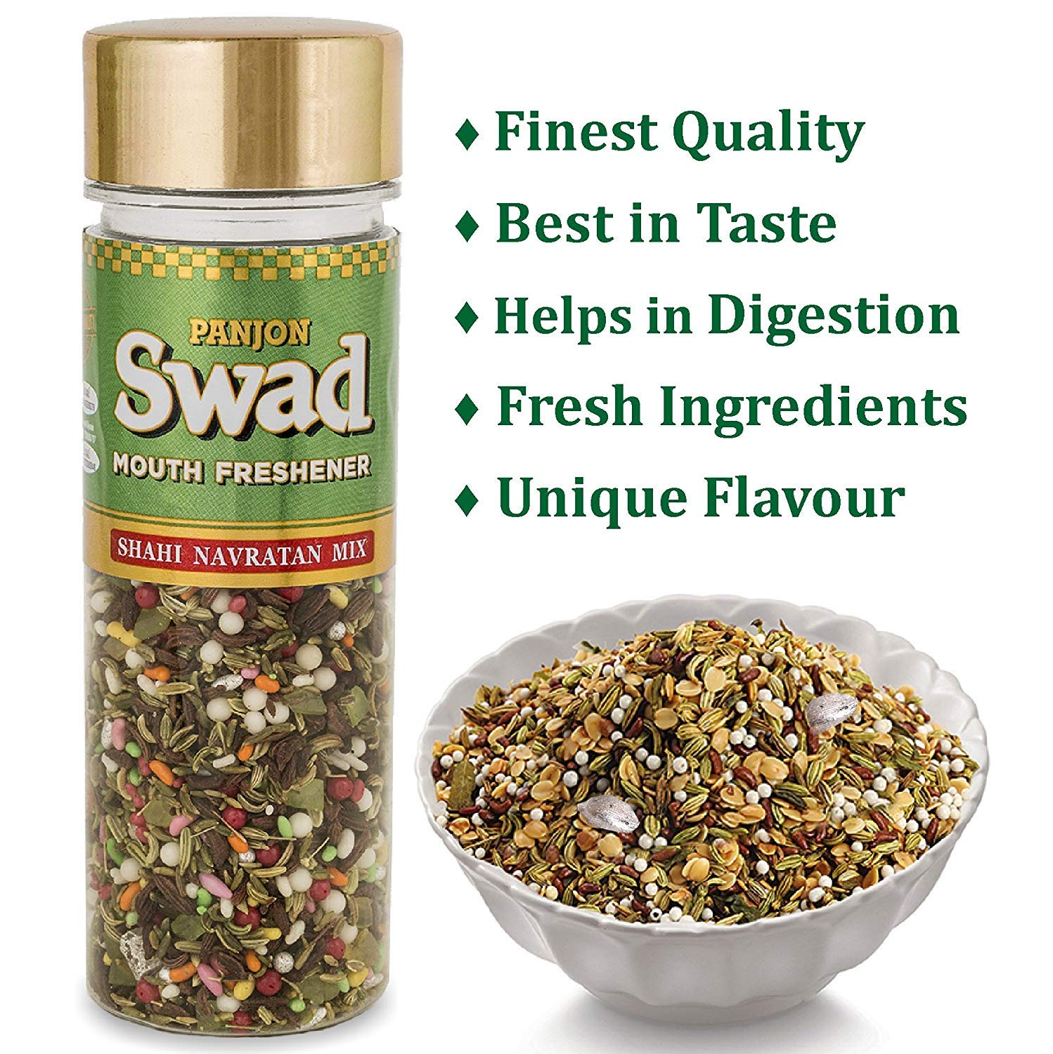 Panjon Swad White Sweet Saunf, Coloured Saunf, Calcutta Paan, Banarasi Paan, Roasted Saunf, Roasted Alsi Mouth Freshener 670gm, (110gm *6)
