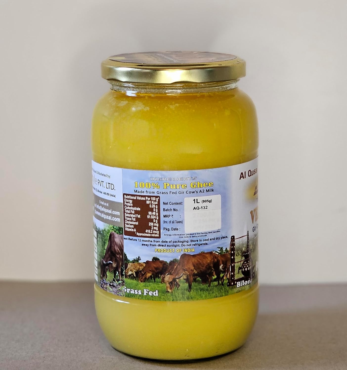 100% Pure Gir Cow'S Pure Desi Ghee By Al Qusai | Good Source Of Energy & Nutrients Healthy Desi Ghee Perfect For Baking | (1 Litr) 33.8 Ounce | Jar Pack