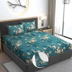 Cotton Bedsheets All Around Elastic Fitted Printed For Double Bedsheet - Size-60 X 78 Inch, Green | Beautiful Print For Luxury Bedsheets