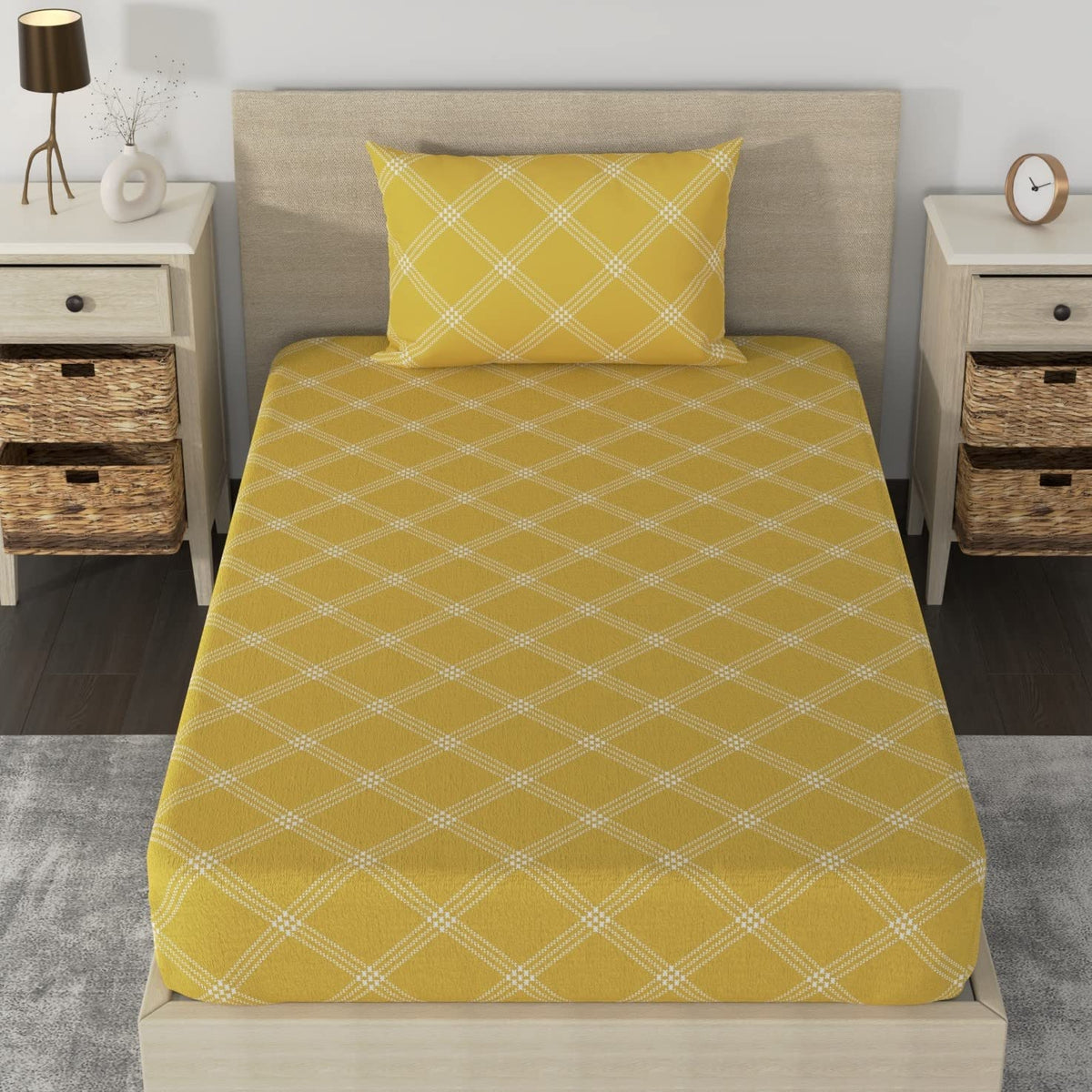 Single Bedsheet Cotton With 1 Pillow Cover - 55 X 88 Inches, Yellow | Lightweight, Soft & Breathable - Perfect For Gifting On Weddings Bedsheet