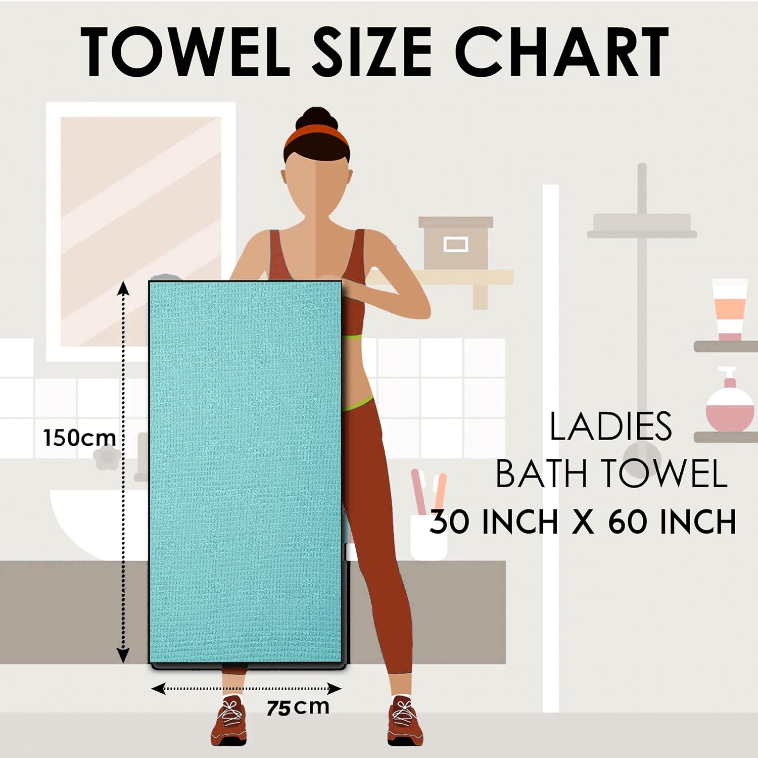 Drape&Luxe Gen-Z Towel Premium Waffle Cotton Bath Towel 1200 Gsm | Super Soft & High Absorbency Towel, Quick Drying Large Size Towels (Pink & Blue) - Pack Of 2