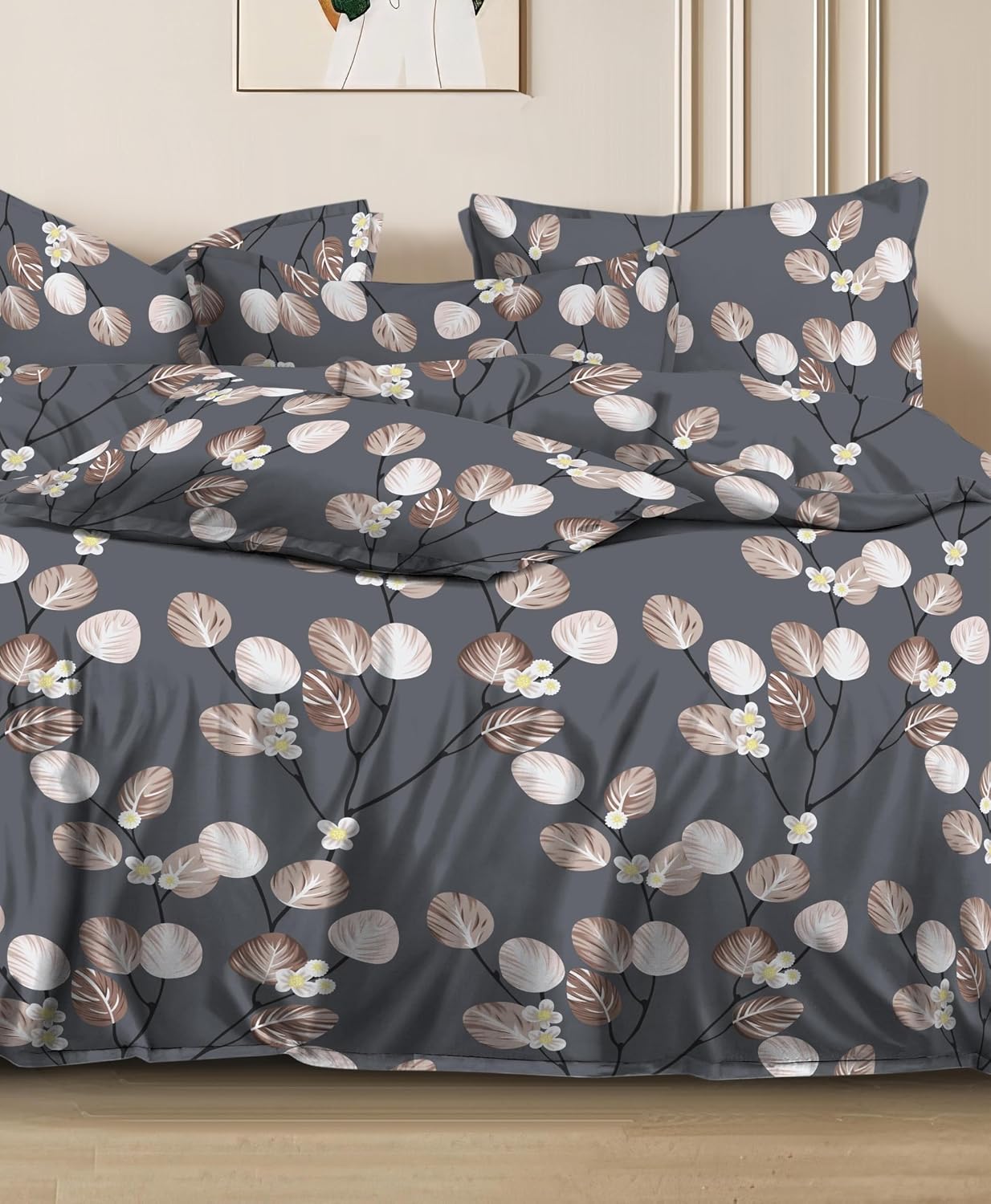 Double Bedsheet For King Size With 2 Pillow Cover + Comforter (72 X 78 Inches, Grey) | Super Soft Glace Cotton Elastic Fitted All Around | Soft To Touch & Light Weight
