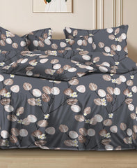 Cotton Elastic Fitted Printed Queen Size Double Bed Bedsheet With 2 Pillow Cover | 60 X 78 Inches, Grey - Soft Touch, Wrinkle Resistant, Skin Friendly