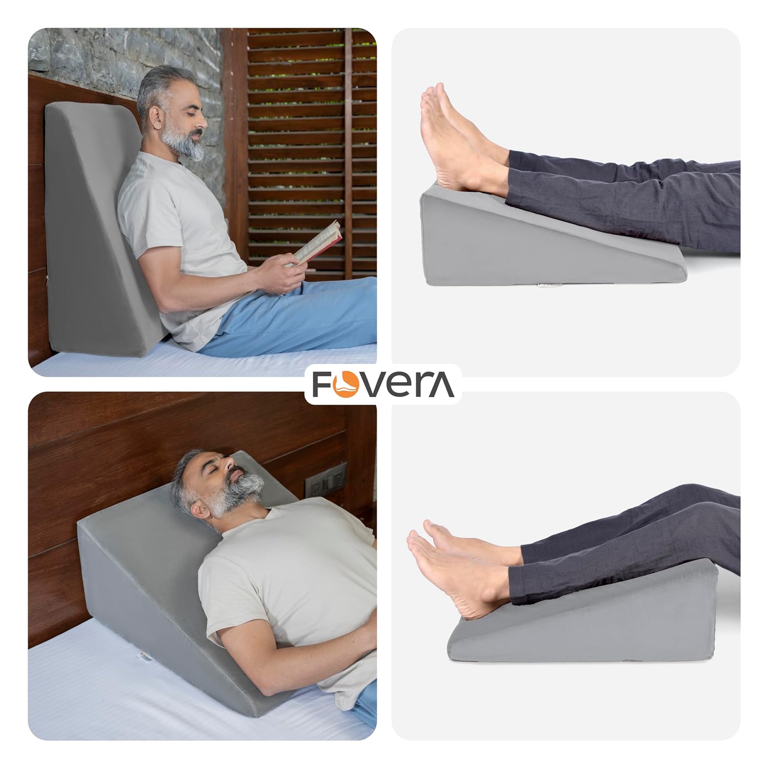 Wedge Pillow Memory Foam For Back Support, Grey, Large Size - 11 Inch | Wedge Cushion, Acid Reflux, Snoring, Gerd, Leg Elevation, Pregnancy | Removable Velvet Cover, Multipurpose Pillow