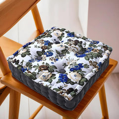 Square Chair Pad, Soft Cotton Pillow Filler For Seating, Living Room - White | Comfortable, Flower Design, Seat Cushion | For Seating Gaddi, Meditation, Yoga | Furniture Cushion, Washable