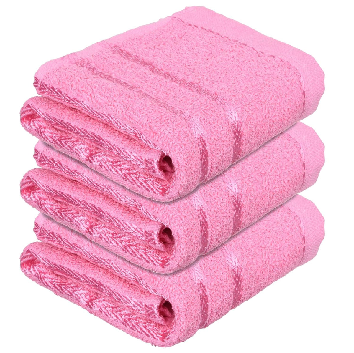 Heart Home Face Towel 600 Gsm | Facewash For Travel Workout Hand Towel | Lining Design Pack Of 3 (Pink)