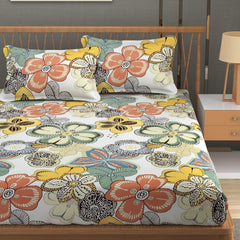 Premium Heavy Cotton Elastic Fitted King Size Bedsheet With 2 Pillow Covers - 72 X 78 X 10 Inches, Multicolor | All Weather Comfort & Bedroom