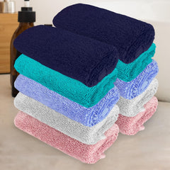 Heelium Bamboo Face Towel 1200 Gsm | Ultra Absorbent & Odour-Free 3x Softer Than Cotton Towels | Pack Of 10 -Blue, Teal, Iris, Light Grey & Peach