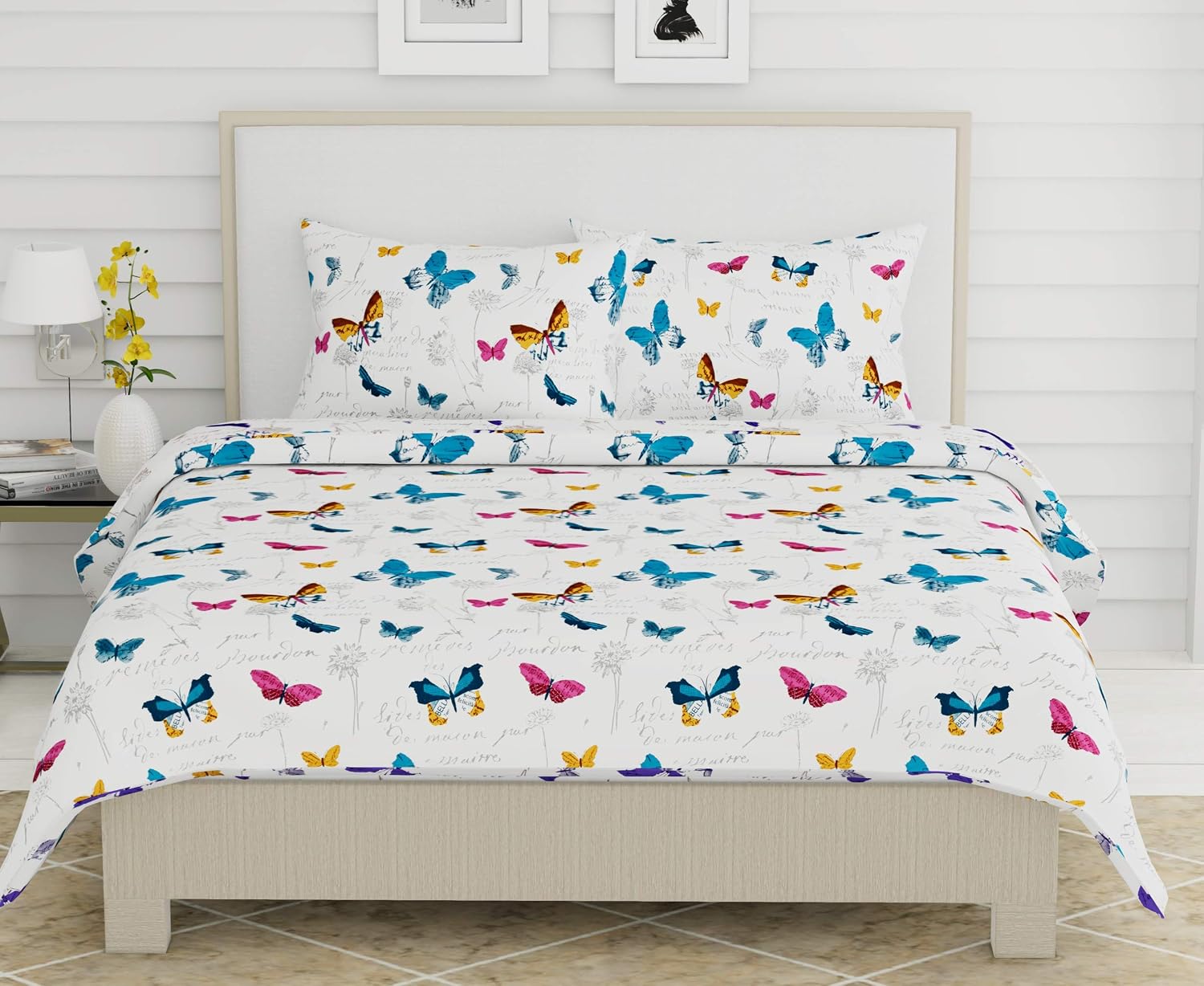 Pure Cotton Queen Size Bedsheet With 2 Matching Pillow Covers - 100 X 90 Inches, Multicolor | Easy Care & Long-Lasting Fabric