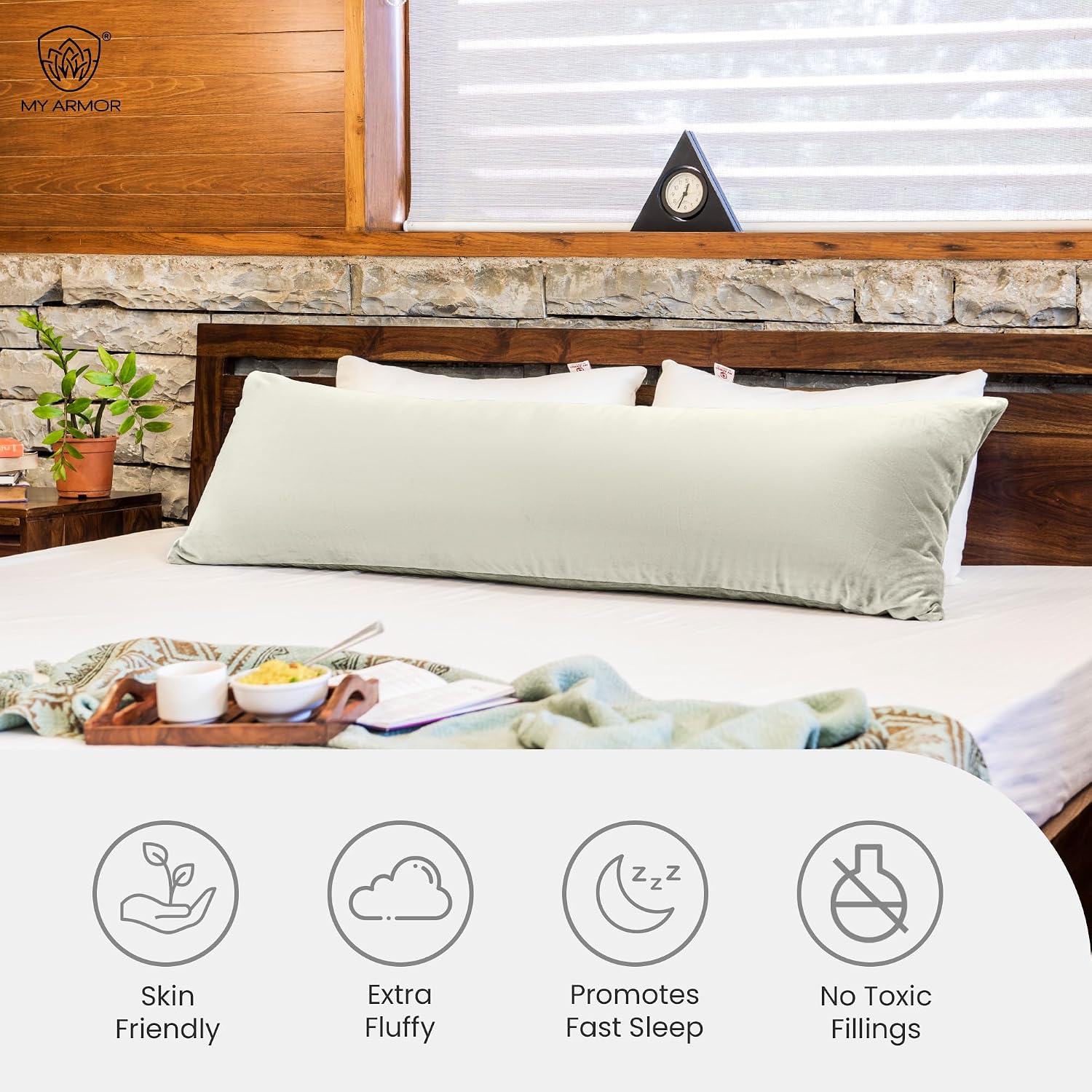 Microfiber Body Side Pillow For Sleeping For Pregnancy, Black & Cream - 53 X16 Inches | Long Cuddle Pillow For Hugging, Relaxing, Washable, Premium Velvet Outer Cover With Zip, Adjustable