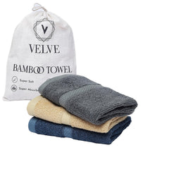 Velve 100% Bamboo Face Towel 600 Gsm | Ultra Soft, Absorbent & Quick Dry Towel For Facewash, Gym, Travel Towel - Royal Blue, Beige & Grey