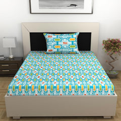 Single Bedsheet With 1 Pillow Cover - 57 X 87 Inches, Multicolor | Designer Printed Bedsheet Set - Naturally Soft, Breathable & Skin Friendly