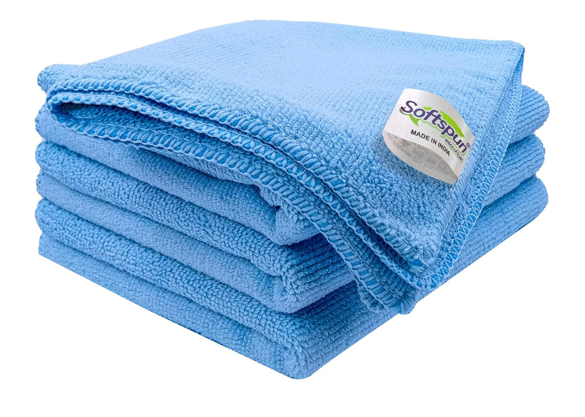 Softspun Microfiber Cloth 340 Gsm | Super Soft Absorbent Cleaning Towels Cleans & Polishes Everything In Your Home - Pack Of 4 (Sky Blue)
