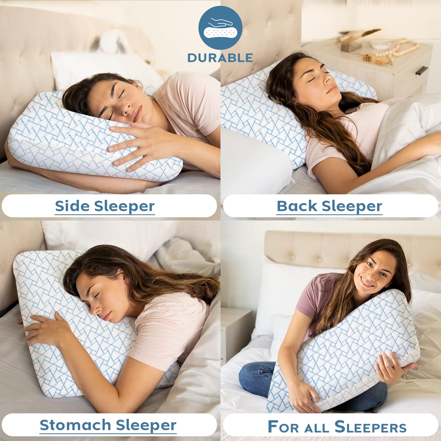 Memory Foam Pillow For Neck & Shoulder Pain Relief, Sky-Blue & White | Cooling Memory Foam Pillow | Orthopedic Pillow For Pain Relief & Spinal Alignment Ergonomic Pillow - Set Of 4