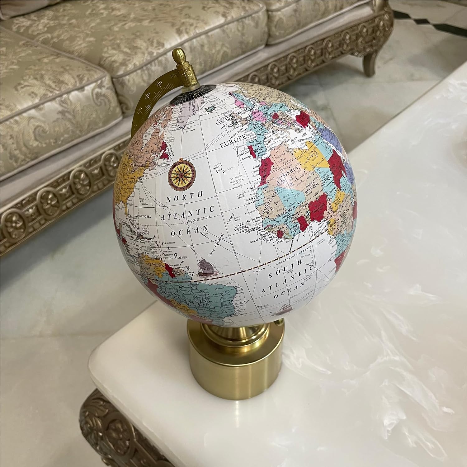 Antique Metal Globe 8 Inch With Arc & Cylinder Stand - Political Map, Multicolored, For Kids & Students Learning, Pack Of 1