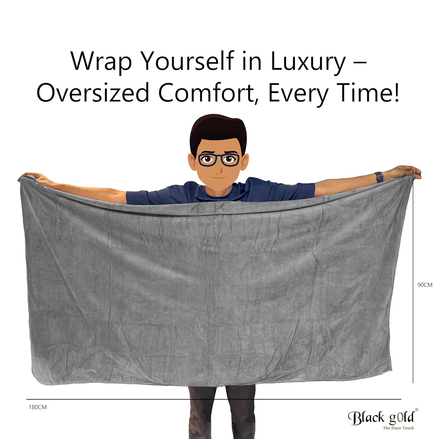 Black Gold The Finer Touch Oversized Microfiber Bath Towel 1300 Gsm | Soft Quick-Dry Microfiber Towel For Men & Women (Grey)- Pack Of 2