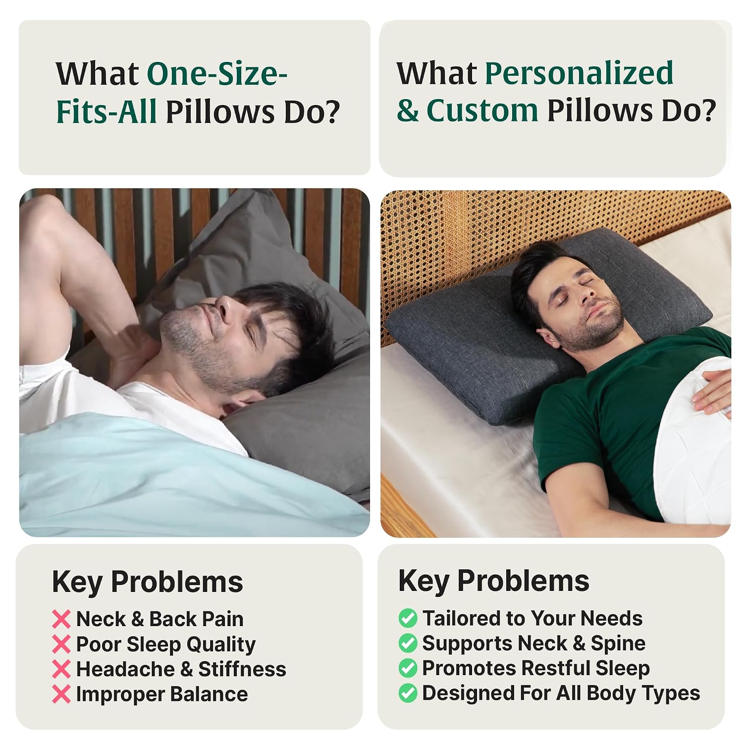 Memory Foam Pillow For Neck & Shoulder Pain, Relief-Cervical, Black & White - 4 Inch, H-Grey, For Sleeping-Orthopedic Bed Pillow For Back, Side & Stomach Sleepers-Medium Firm-King - 1 Pillow