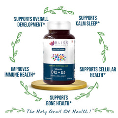 Bliss Welness Vitabliss B12+ D3 Multivitamin , Bone Health Support , Heart Health Support | 60 Tablets , 100gm 0.2 Lbs