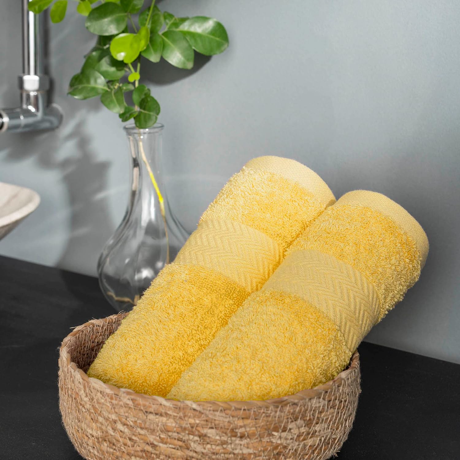 Ddecor Cotton Hand Towel 500 Gsm - Pack Of 2 (Yellow)