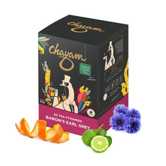 Chayam Baron's Earl Grey Tea - 20 Pyramid Tea Bags | Citrusy Orange Peel & Blue Corn Flower - Make Hot Or Iced Tea | Low Caffeine, Antioxidant Rich
