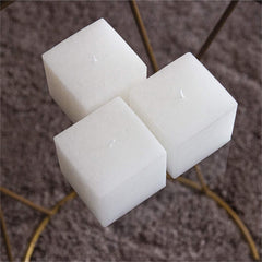 WHITE SQUARE CANDLES SET OF 3 | 3 * 3 * 3INCH EACH | ROMANTIC UNSCENTED CANDLES