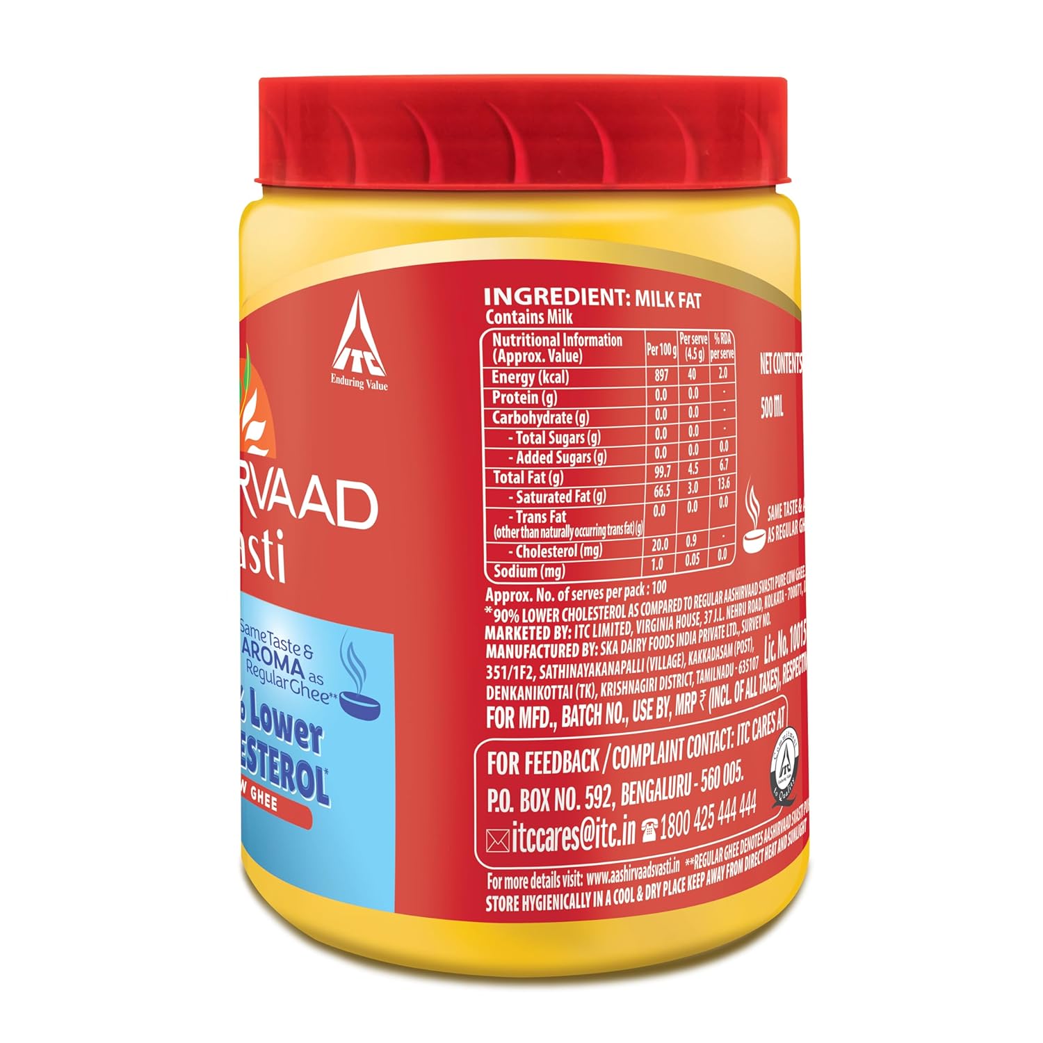 Pure Organic Svasti Desi Cow Ghee By Aashirvaad | 90% Lower Cholesterol Cow Ghee With Rich Aroma | (500ml) 16.9 Ounce | Jar Pack